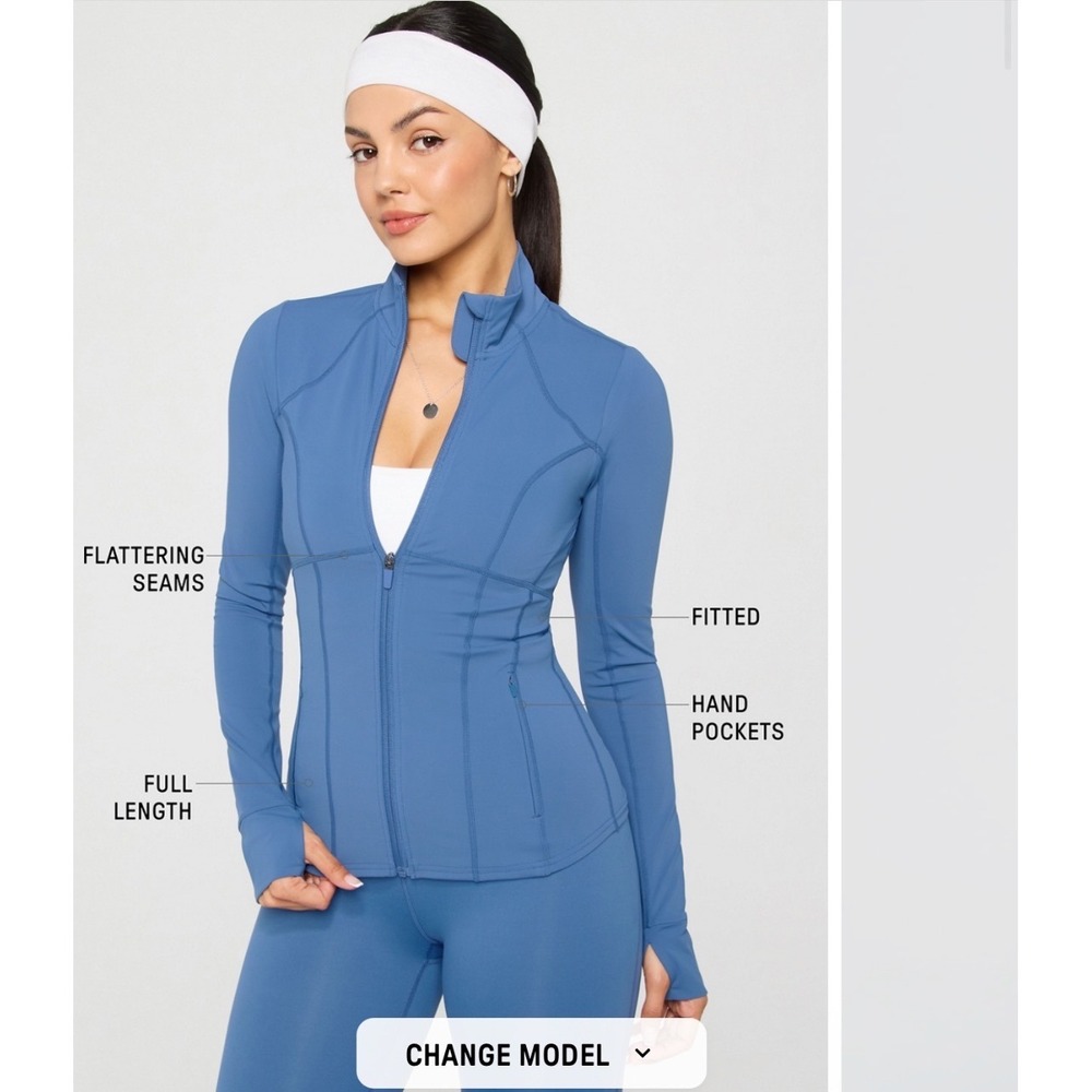 Fabletics Perfect Storm Train Jacket Blue Cropped… - image 5